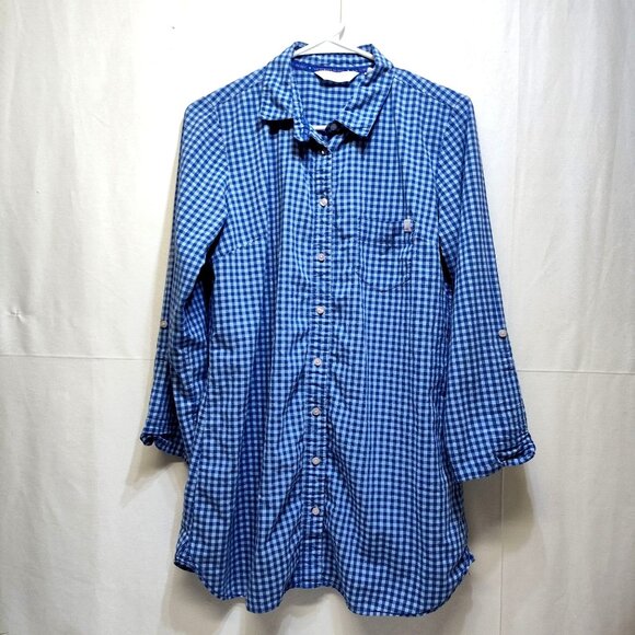 Victorias Secret Blue Gingham Med Button-Up Shirt Dress Long Sleeve Roll Up Tabs - Picture 1 of 11